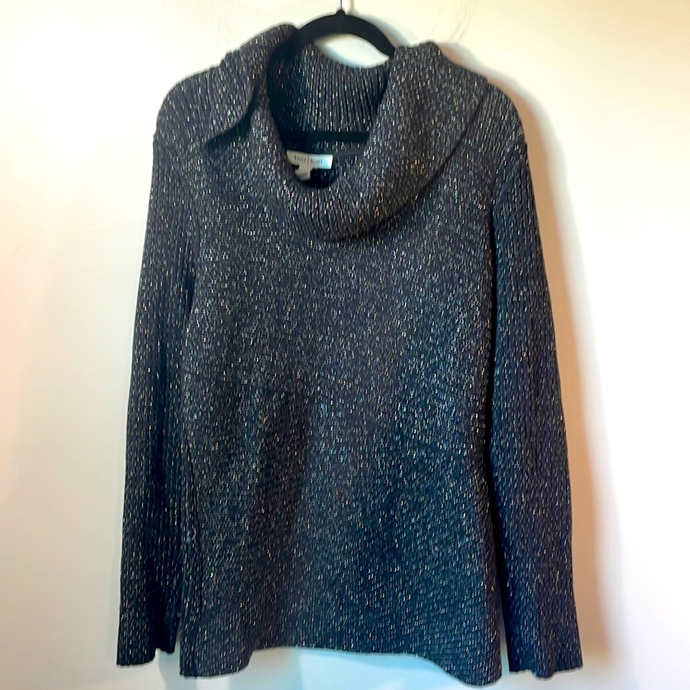 White House Black Market black/metallic cotton/wool blend tunic size XL.
